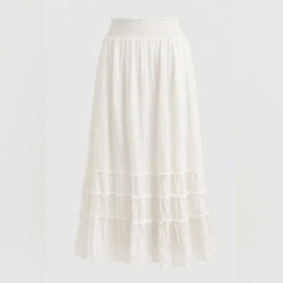 Lulus Sunny Baby White Smocked Tiered High-Waisted Midi Skirt - Large | NWT - Picture 4 of 7